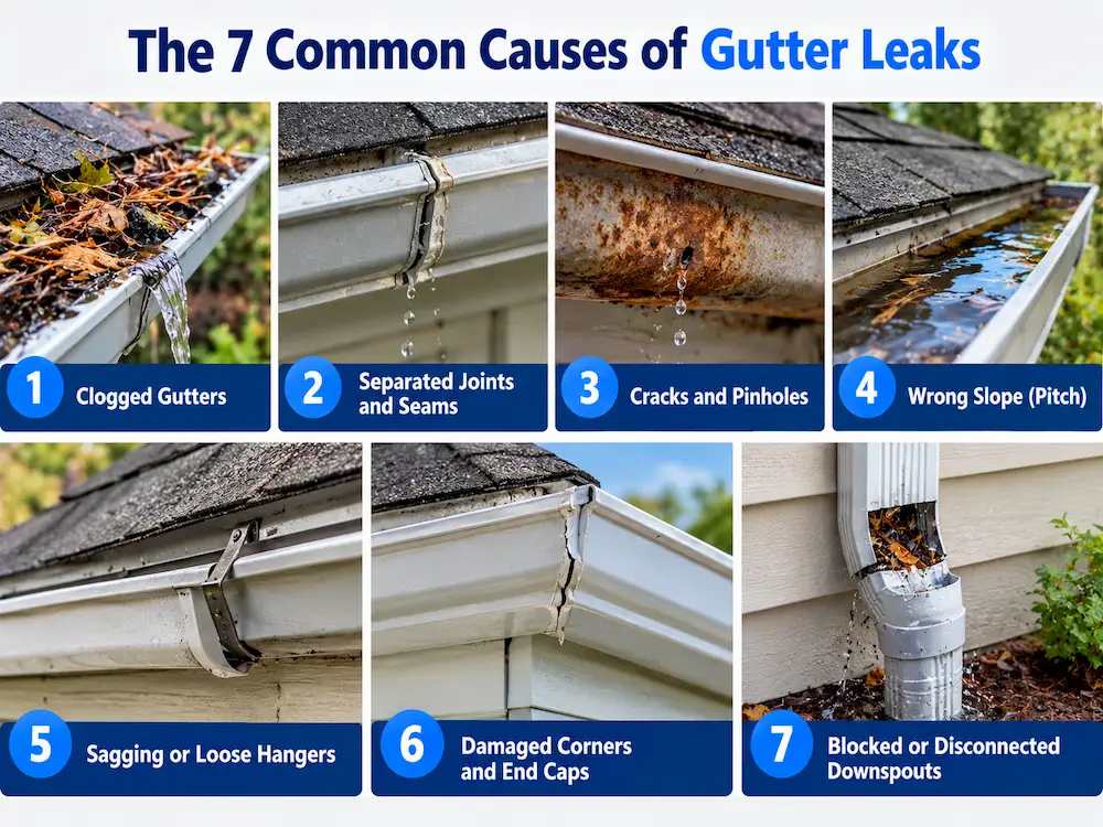 Why Are My Gutters Leaking? 7 Causes and Fixes